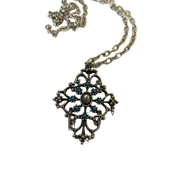 Avon Signed Mirabella Necklace Silver Tone with Faux Jade Gems *READ * - Picture 2 of 4